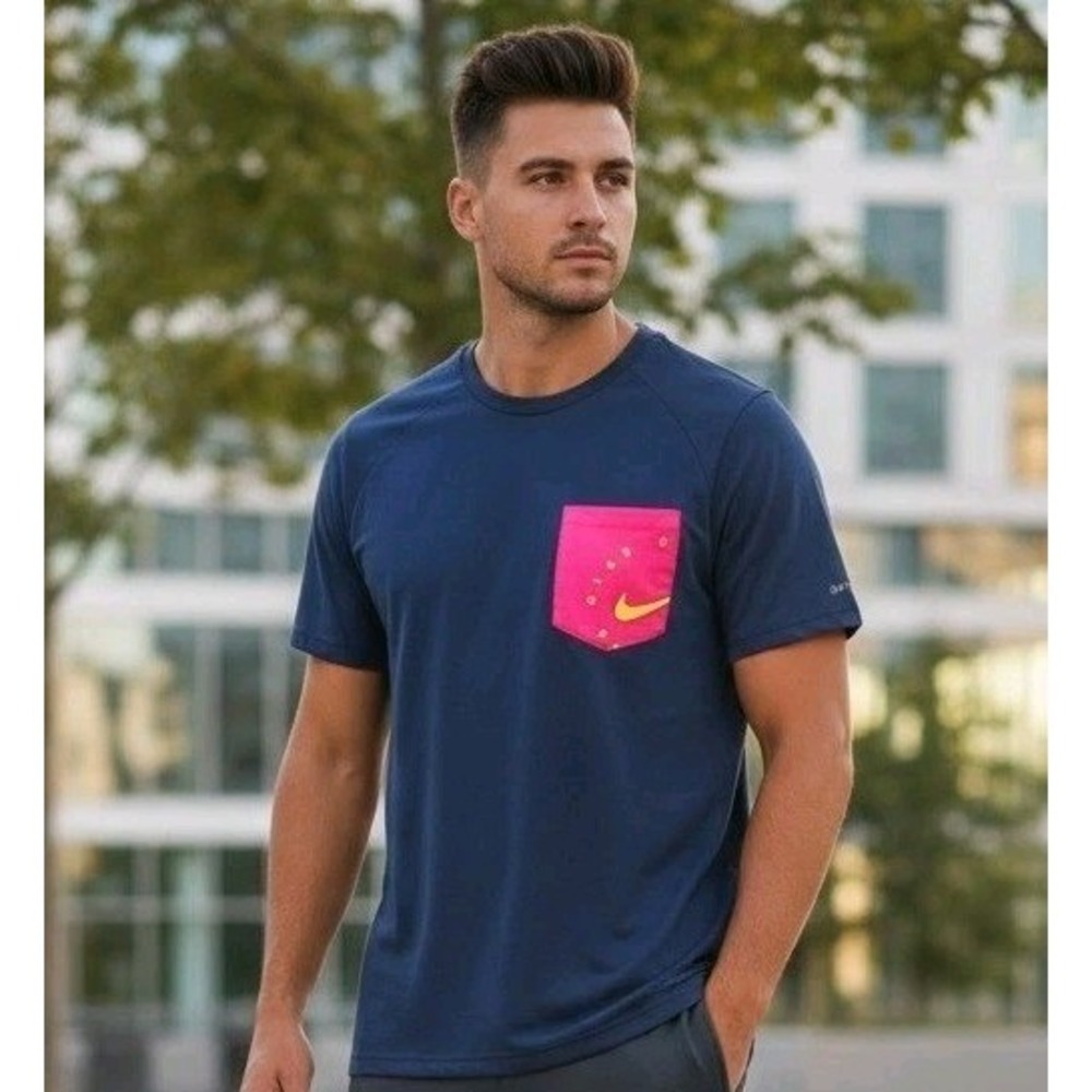 Nike Swim Dri-Fit‎ T-Shirt Men's M Blue Short Sleeve Active Hydroguard Athletic
